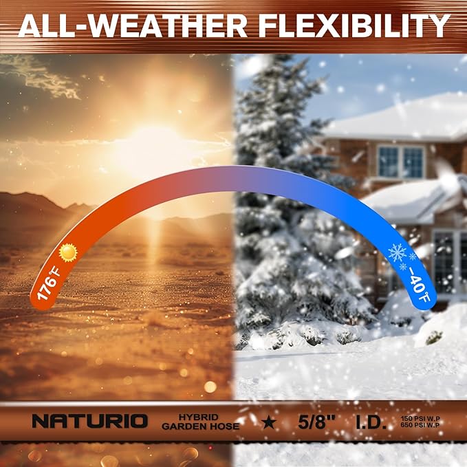 Heavy Duty Garden Hose 5/8" x 75ft, Flexible Lightweight Water Hose, Hybrid Rubber, NO Kink, 650 Burst PSI, Male to Female Fittings
