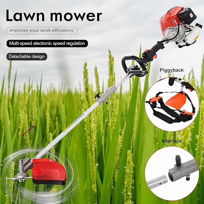 2025 New Gas Weed Wacker - 52cc 2-Stroke 5 in 1 Multi-Functional Lawn Mower Hedge Trimmer Pruners Gas Powered Brush Cutter, Handheld Weed Eater for Garden and Yard Lawn (Red)