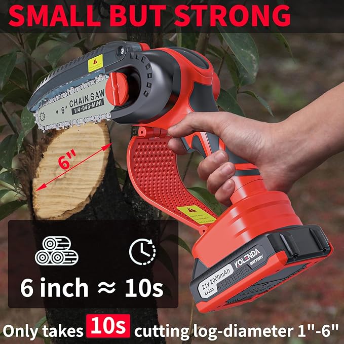 Cordless Mini Chainsaw 6-Inch with Electronic Oil Outlet & LCD Display, 900W 2000mAh Battery, Portable Handheld Electric Chainsaw for Tree Cutting, Courtyard, Garden (2 Batteries Included)