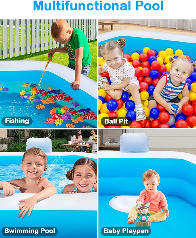 Inflatable Pool for Adults, 77" X 71" X 22" Large Blow Up Pool with Pump, Oversized Thickened Full Size Family Swimming Pools for Outdoor Backyard Summer Water Party Indoor Use