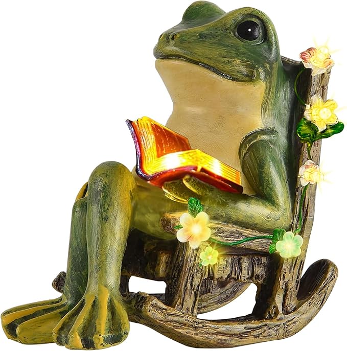 Solar Garden Statues Miniature Frog Figurine Thanksgiving Decor with Succulents and 7 LED Lights Outdoor for Patio Yard Balcony Lawn - Unique Housewarming Birthday Gifts for Women Mom Family Friends