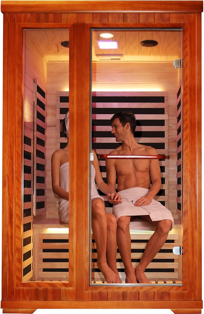 Far Infrared Sauna Home Sauna Spa Room for 2 Person Low-EMF Wood 1880W Indoor Saunas with Oxygen Bar 47.2 * 41.3 * 74.8Inch