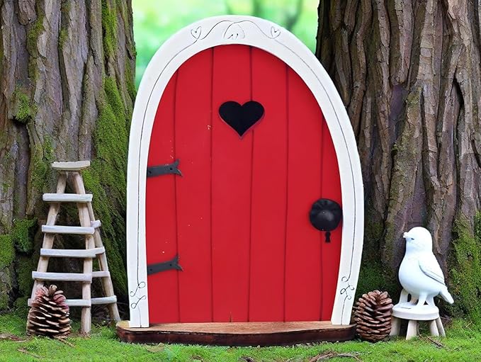Red Streak Whimsical Miniature Fairy Door - Handcrafted 3D Mini Woodland Portal Tree Accessory for DIY Garden Landscapes, Terrarium Decor & Collector's Fantasy Displays