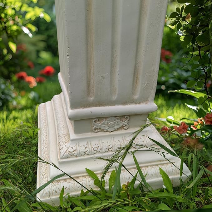 Large 35.5" Vintage Weathered Corinthian Column Pillar with Base Pedestal Magnesium Oxide Ideal for Displaying Statues, Vases, or Planters Decoration for Garden Backyard Patio Office, White