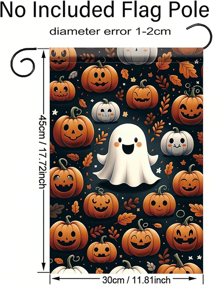 Halloween Pumpkin Ghost Garden Flag 12x18 Inch Double Sided for Outside Cute Ghost Pumpkin Yard Flag for Outdoor Holiday Home Decor