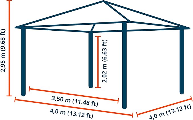 TOOLPORT Hardtop Gazebo 13x13 ft with Polycarbonate Roof - Wood-Like Finish - 4 Side Panels in Gray