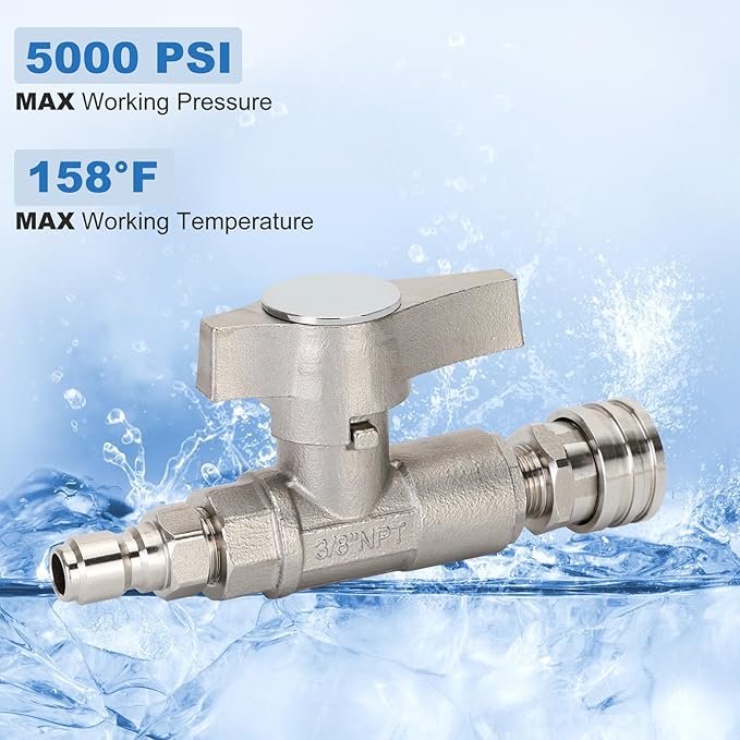Ball Valve Pressure Washer, DN10 Ball Valve, 3/8" High Pressure Ball Valve for Power Washer Hose, 5000 PSI (3/8" Female BSP)