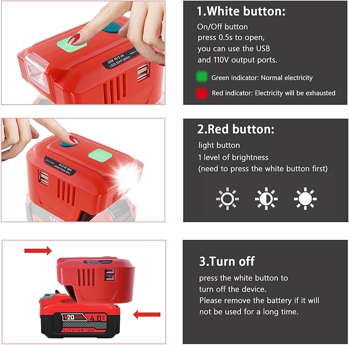 Power Inverter for Craftsman 20V Battery,150W Portable Power Supply Inverter DC 20V to AC 120V for Craftsman w/AC Outlet & LED Light (No Battery)