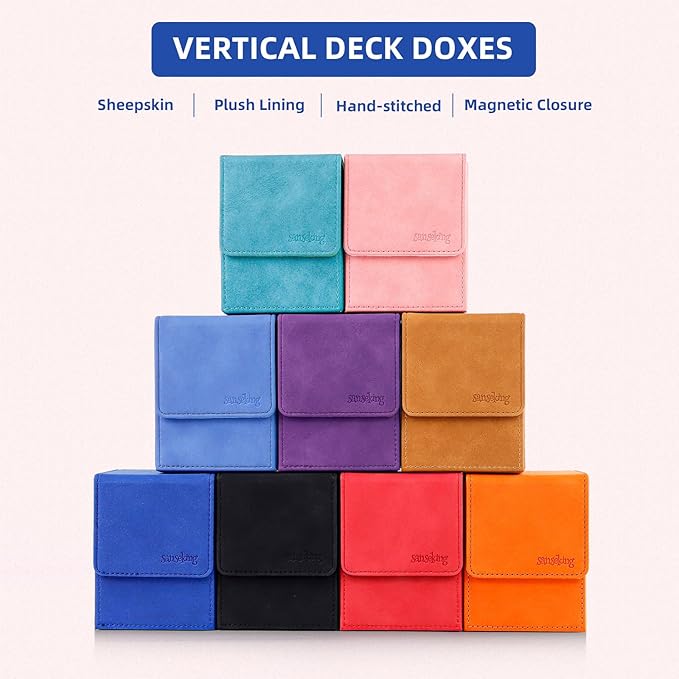 Magic Card Deck Box for MTG Single Deck Card Box fits 100+ TCG Sleeved Cards Soft Leather Card Box Top loading Card Boxes Magic Gift for MTG TCG CCG (Vertical,Dark Blue)
