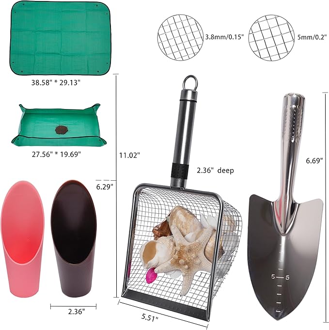 6-Pack Garden Tool Set, Soil Sifter Shovel (3.8 & 5mm Mesh) - Stainless Steel Gardening Kit & Essential Accessories, Garden Hand Tools & Planting Tools, Ideal Gardening Gifts for Women, Men, Mom & Dad