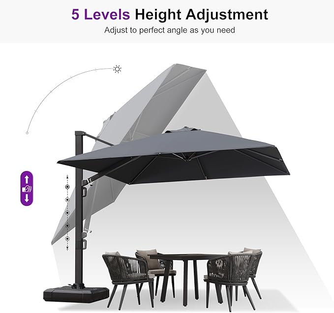 PURPLE LEAF 9' X 12' Rectangle Patio Umbrella with Base Large Cantilever Outdoor Umbrella Offset Umbrella with 360-degree Rotation Garden for Deck Backyard Pool Grey