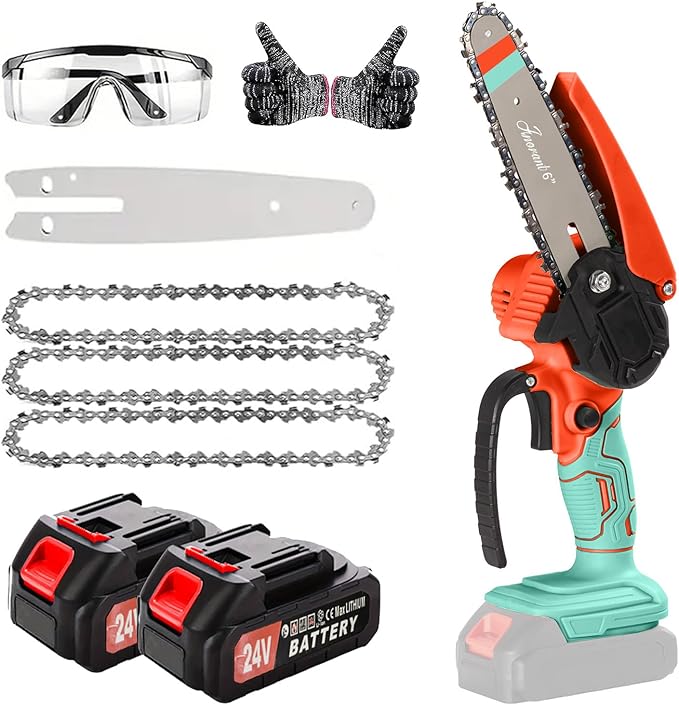Mini Chainsaw with 2×24V Battery Powered Electric Chain Saw,chain saw are suitable for cutting wood and trimming branches,Mini Chainsaw Cordless With three chains