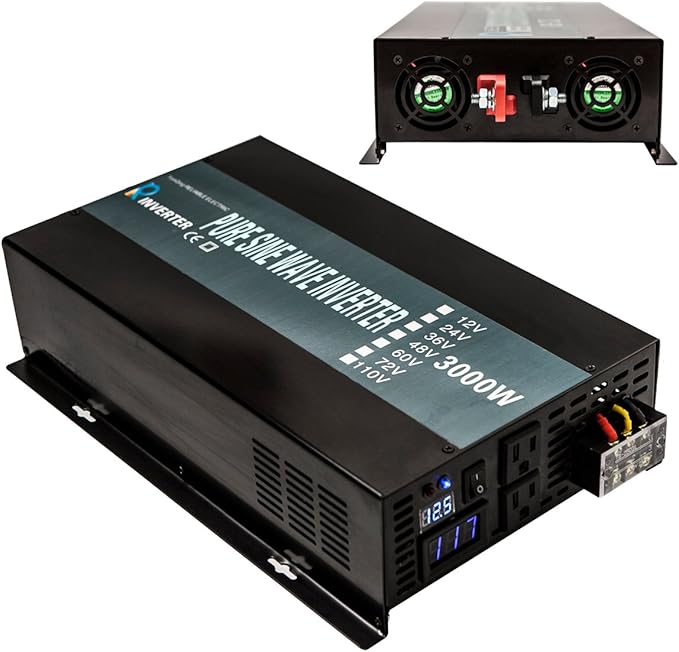 WZRELB 3000W 12VDC to 120VAC Pure Sine Wave Solar Power Inverter Homeuse Car Inverter