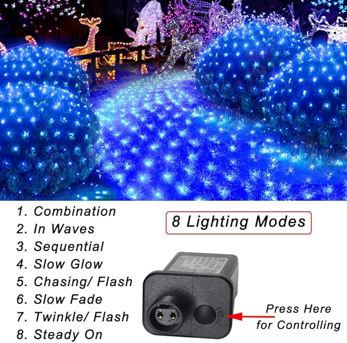 Blue Net Lights, 360 LED Christmas Net Lights Outdoor, 21ft x 5ft Large Net Mesh String Lights, 8 Modes Twinkle String Lights Connectable Plug in for Bushes Halloween Hedge Yard Garden Party Decor