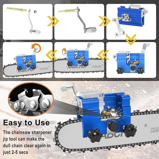 Chainsaw Sharpening Jig, Portable Hand Chain Saw Sharpener Tool with 8 Titanium-Plated Bits, Gloves, Storage Bag & Brush, Chainsaw Sharpener, Chainsaw Sharpener Kit for 4"-22" Chainsaw & Electric Saws