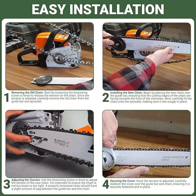 12 Inch Chainsaw Chain .050" Gauge, 3/8" LP Pitch, 45 Drive Links Compatible with Craftsman 358.34101,Echo CS-2511T,SUNJOE SWJ698E Greenworks,Poulan,Remington,Ryobi,12" Replacement Chain 4Pack