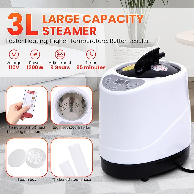 Portable Sauna for Home, Upgraded Personal Steam Sauna Box with 3L 1200W Steamer, Folding Chair, Extra Large Size Foldable Home Sauna 3’X 3’X 5.9’, Full Body Sauna Tent for Relaxation Spa, Gray