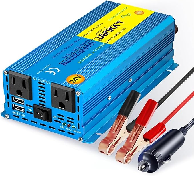 LVYUAN 1000 Watt Pure Sine Wave Power Inverter 12V DC to 110V/120V AC Converter with 2 sockets and USB Port for Car Truck Family Solar System,RV, Truck,Road Trip & Emergency
