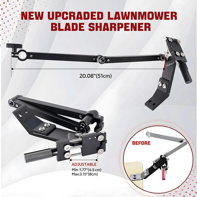 New Upgrade Large Size Mower Blade Sharpener 15°-45° Adjustable Frame with Ball Bearing 25mm Enlarged Handle Lawn Mower Blade Sharpener for Straight and Standard Lawnmower Blades- Black