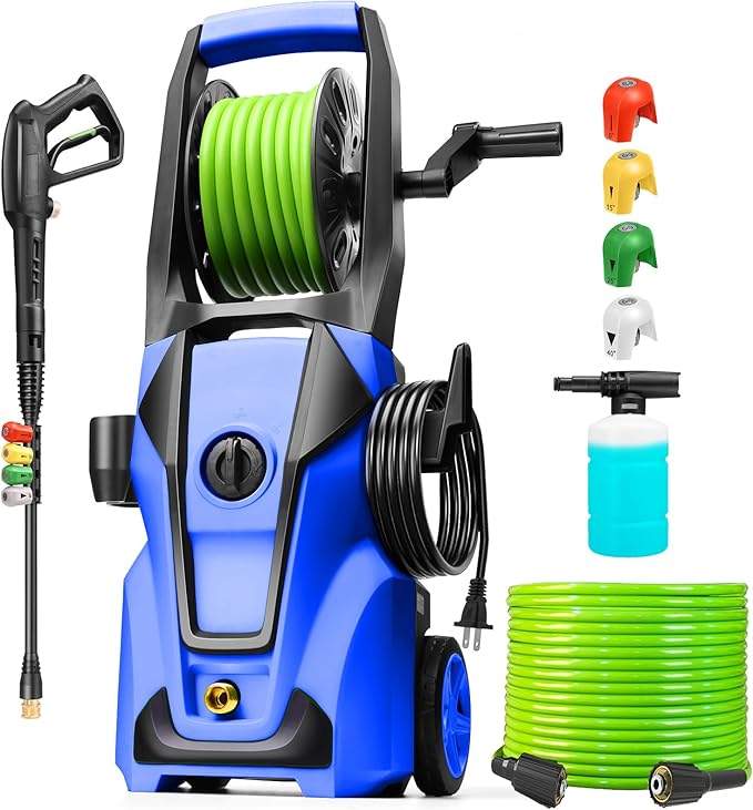 Pressure Washer 5000 PSI Adjustable Pressure, Power Cleaners Powered with 33ft Pressure Hose, 4 Nozzles and 500ml Foam Cannon, Cleaner Machine for Home, Car, Dark Blue