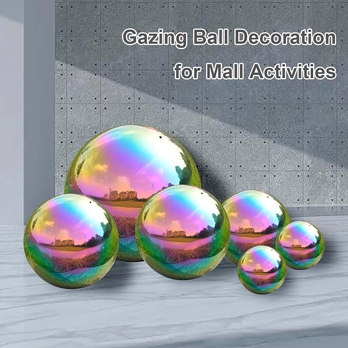 Nerien 6 Inch Gazing Ball, Stainless Steel Garden Mirror Globe, Polished Ornament Sphere, Hollow Floating Reflective Hemisphere, Home Outdoor Pond Housewarming Swimming Pool Decoration Gift, Rainbow