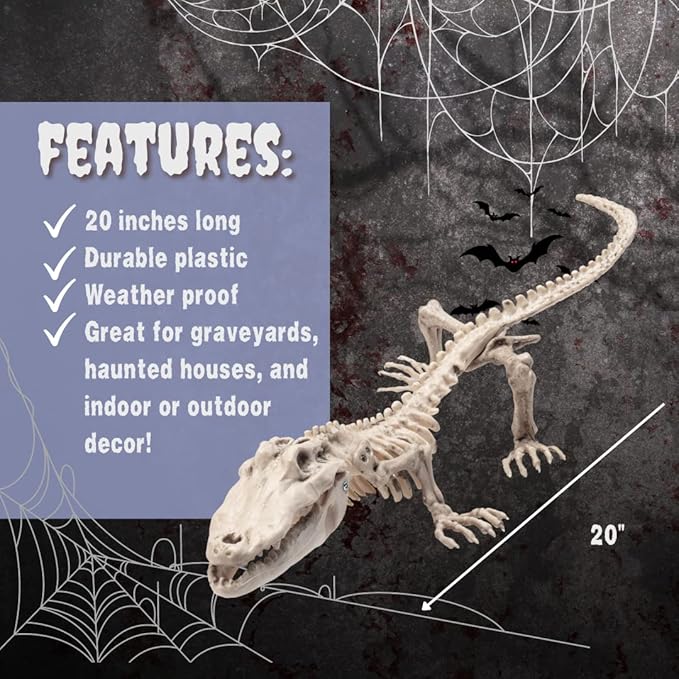 Crocodile Skeleton Halloween Decoration (2 Pack) 20" Long- Weather Resistant for Indoor Outdoor Use- Upgrade Your Fall Lawn Graveyard Haunted House Cemetery Party Props, Spooky Trick or Treating Decor