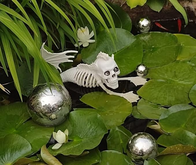 Nerien Gazing Ball, Stainless Steel Garden Mirror Globe, Polished Ornament Sphere, Hollow Floating Reflective Hemisphere, for Home Outdoor Pond Housewarming Swimming Pool Decoration, Silver, 5Pcs Mix