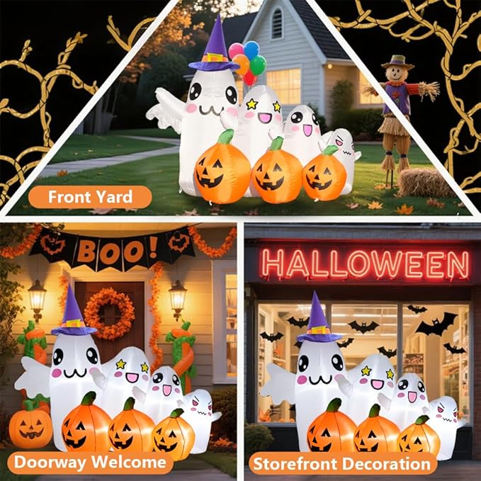 GARIG 7.2FT Halloween Inflatables Outdoor Decorations Ghost and Pumpkin Build-in LEDs Lights Blow Up Yard Decorations for Garden Lawn Indoor Party Holiday Decor