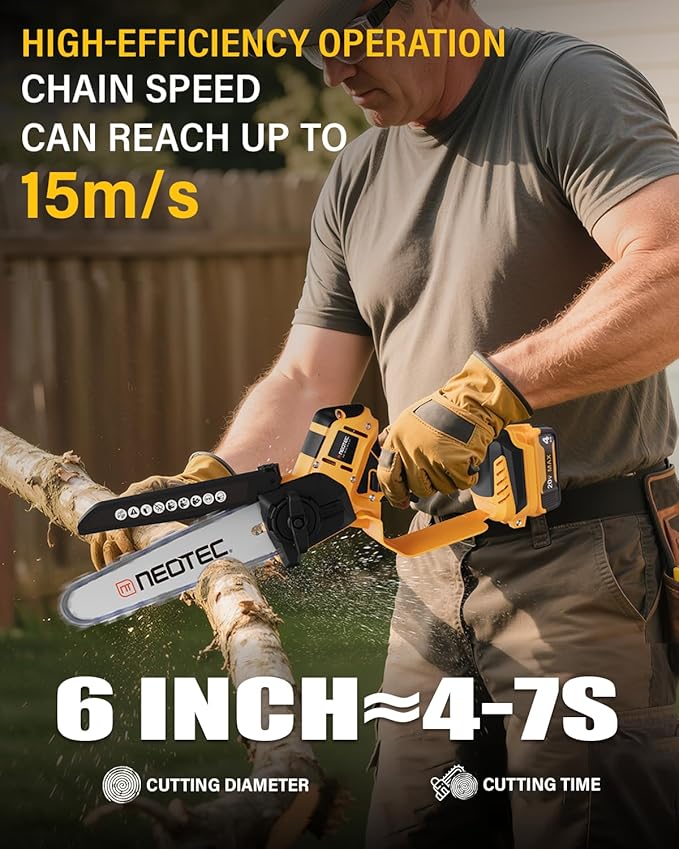 Mini Chainsaw Cordless Fit for Dewalt Battery 20V MAX, NEOTEC 6 Inch & 8 Inch electric Chainsaw with Auto Oiler & Tool-Free Tensioner, Brushless Saw for Tree Trimming,Branch Pruning (NO Battery)
