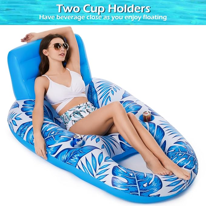 Jasonwell Inflatable Pool Float Adult - Pool Floaties Lounger Floats Raft Floating Chair Water Floaties for Swimming Pool Lake Lounge Float with Cup Holders Beach Pool Party Toys for Adults
