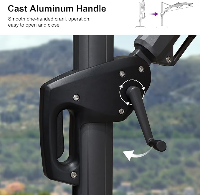 PURPLE LEAF 8' X 11' Left-right Tilt Patio Umbrella Outdoor Cantilever Swivel Rectangle Umbrella Aluminum Offset Umbrella with 360-degree Rotation for Garden Deck Pool Patio Light Grey