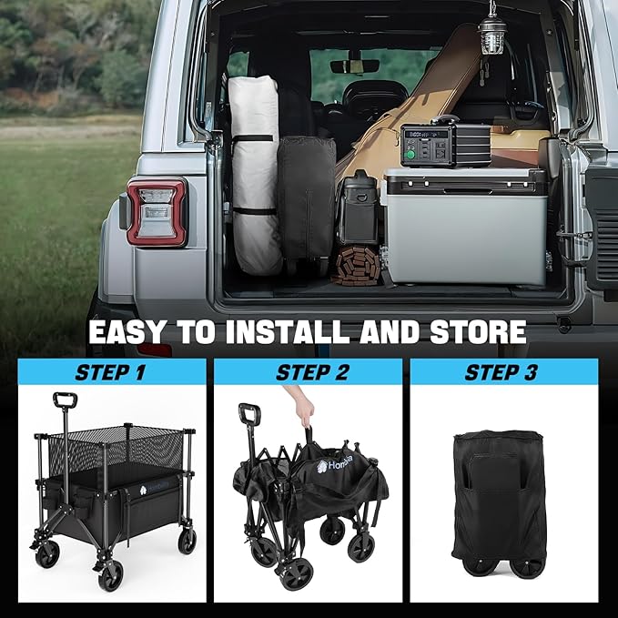 Adjustable Folding Wagon Cart, 150L–300L Expandable Capacity, 450LBS Heavy Duty Collapsible Utility Wagon with All-Terrain Wheels & Brake, Ideal for Beach, Camping, Garden & Outdoor Gear