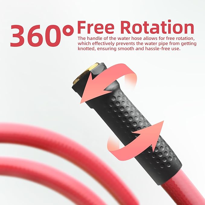 Solution4Patio Short Lead-in Red Garden Hose 5/8 in. x 10 ft. -Kink Free, No Leaking, Male/Female Fittings -Heavy Duty Durable Flexible Lightweight Water Pipe -Brass Aluminum Ends for Household & Yard