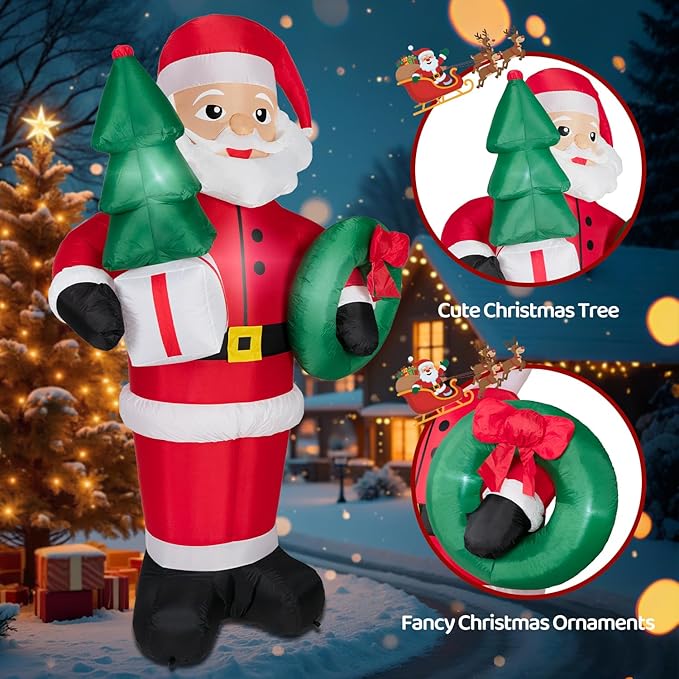 8FT Christmas Inflatables Santa Claus with Christmas Tree,Inflatables Decorations Outdoor/Indoor,Christmas Blow Up Santa Claus Yard Decorations Built-in LED Lights,for Yard/Lawn/Garden.