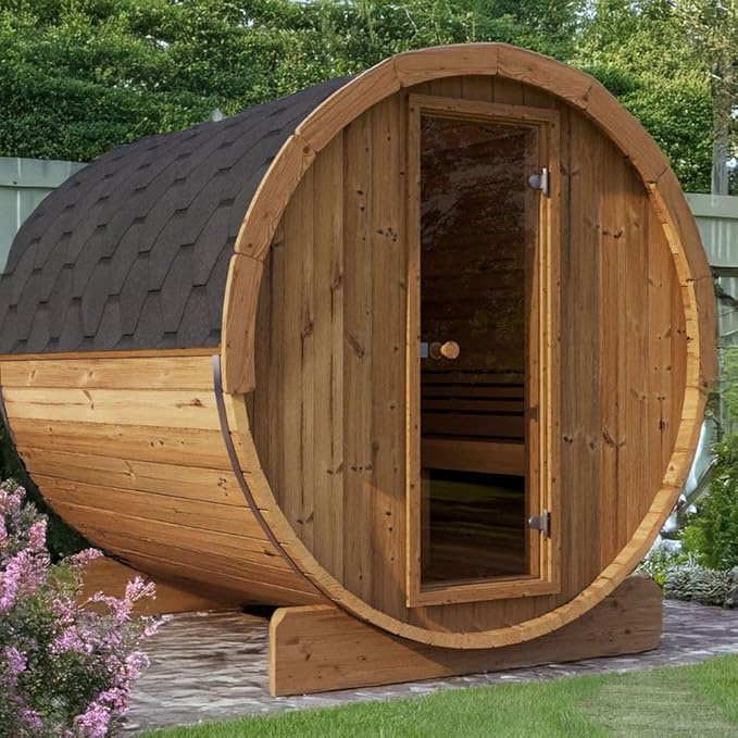 Sauna Barrel, Ergo-Series Backyard Sauna Barrel (Sauna Heater & Sauna Stones Included) (Model E8)