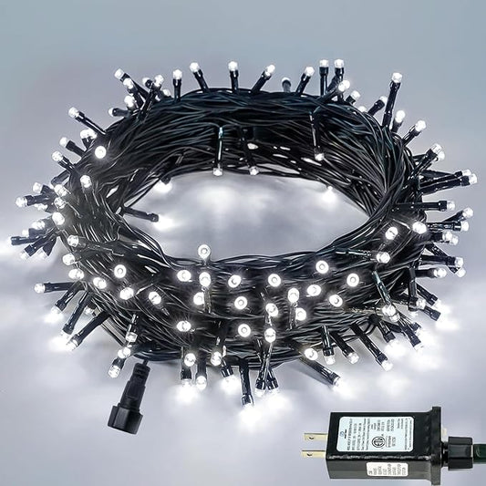 Connectable 100LED 33Ft 13Modes String Lights Indoor Outdoor | Extendable Green Wire Cool White Christmas Tree Lights with Timer | Twinkle Fairy Light Plug in for Xmas Tree Garden Decor(Cool White)