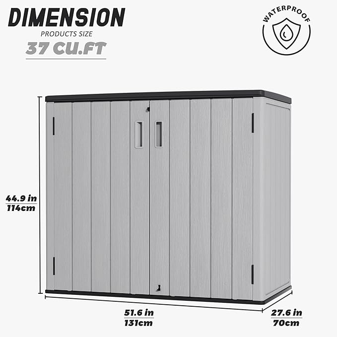 Outdoor Storage Cabinet for Patio & Garden Shed, 37Cu.ft Outdoor Storage Shed Waterproof,Horizontal Outdoor Cabinet for Garage, Pool Storage.