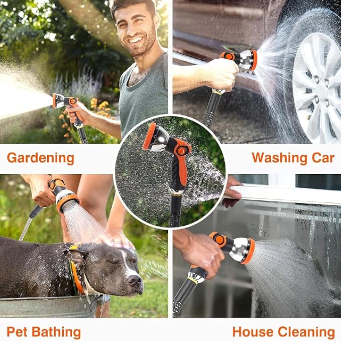 Garden Hose 100FT, Stainless Steel Water Hose with Nozzle, Flexible, Lightweight, Puncture Proof, Never Kink & Tangle, Heavy Duty Garden Hose for Yard and Outdoor