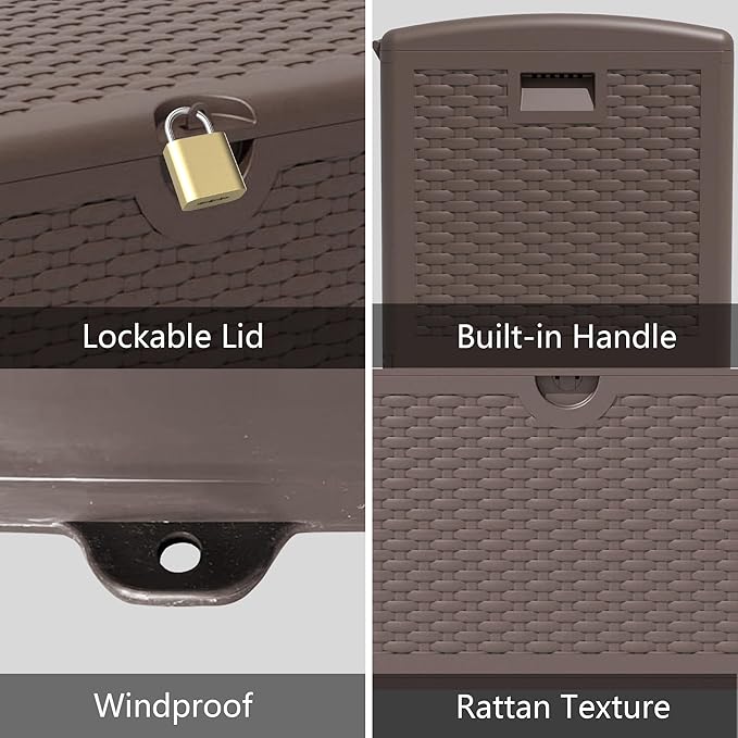 80 Gallon Pro Outdoor Storage Box Waterproof Lockable Resin Deck Box Large, Patio Storage Bin for Pool Accessories Cushion Furniture, Garden Tools, UV-Resistant Outside Delivery Brown