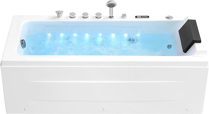 67 in Whirlpool Bathtub,Empava Jetted Tub with Heater,Hydro Massage Bathtub with 9 Water Jets+8 Air Jets,SPA Bathtub with Waterfall,Whirlpool Tub with Light,LED Control Panel