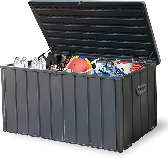 Deck Box,120 Gallon Indoor and Outdoor Storage Box, Lockable Large Patio Storage Bin for Outside Cushions, Garden Tools (Dark Grey)