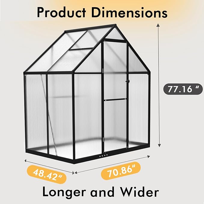 6×4FT Small Greenhouse, Walk in Green Houses for Outside and Garden Planting, Enhanced Aluminum Mini Greenhouse with Electronic Thermometers, Withstands Bad Weather to Protect Vegetable or Plants