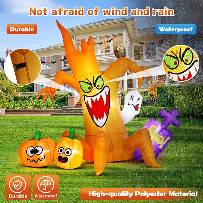 8FT Halloween Inflatable Decorations Outdoor, Halloween Decoration Outdoor Inflatable Spooky Pumpkin Tree with LED Blow Up Inflatables for Holiday Garden Yard Lawn Décor
