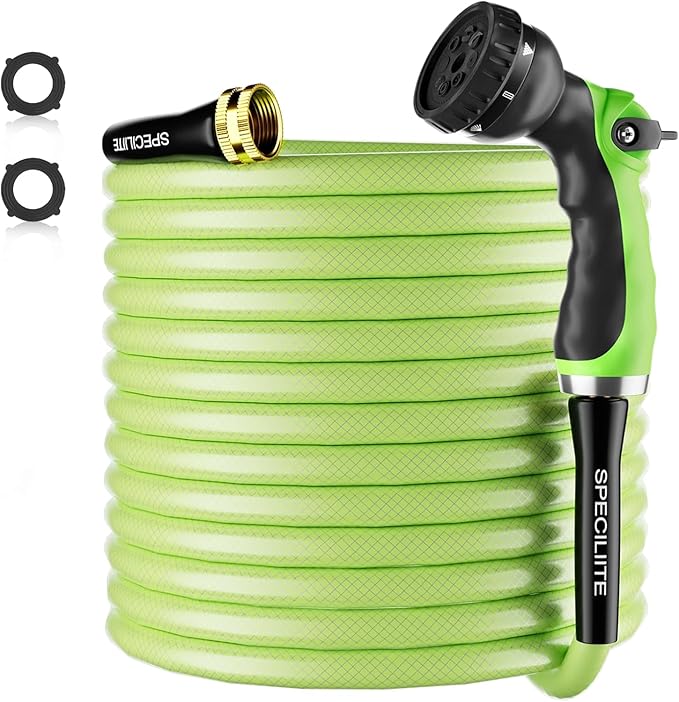 SPECILITE Flexible Garden Water Hose 50 Ft, Heavy Duty, Lightweight and Leak-Proof Pipe× 1/2 In, 3/4" Brass Swivel Fittings,Burst 600 PSI, Non-Expandable, Kink-Proof, For Car, Yard, Outdoor, Lawn