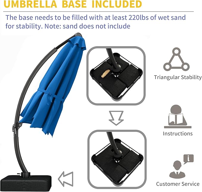 Kingdura 11ft Offset Cantilever Patio Umbrella with Base Included, Large Round Aluminum Outdoor Umbrella, 360° Rotation & Infinite Tilt, Heavy Duty Frame for Deck Pool Backyard, Royal blue