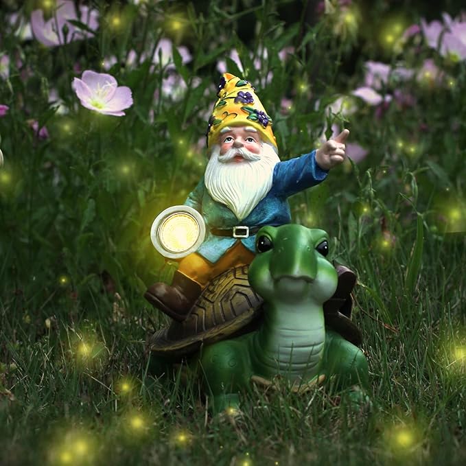 Solar Garden Gnomes Outdoor Garden Decor with Solar LED Light, Yard Graden Gnomes Decorations for Patio Lawn, Gifts for Mom, Gnomes Gifts for Women (Turtle)