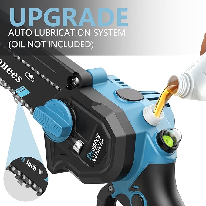Mini Chainsaw Cordless, 8 Inch & 6 Inch Portable Electric Chain Saw with 2 Battery 8 Chains, Auto Oiler, Battery Powered Small Handheld Saw for Wood Cutting, Tree Trimming, Garden(Blue)