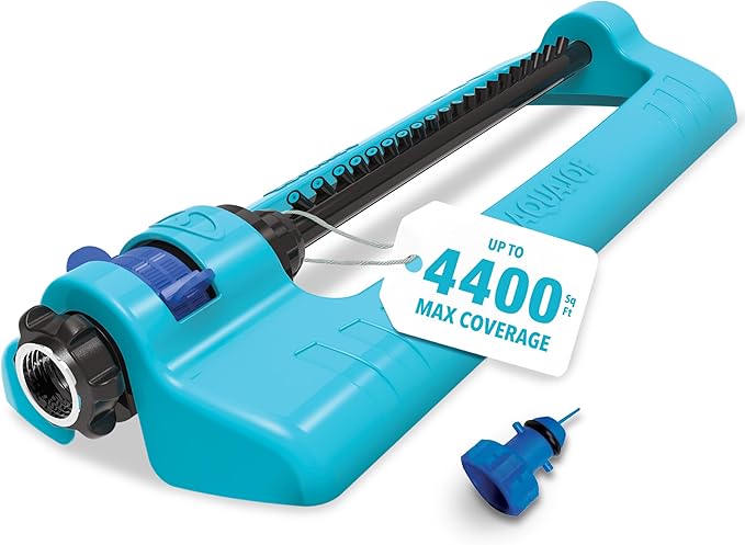 Aqua Joe SJI-OMS20 Jumbo Oscillating Sprinkler with Adjustable Spray and Metal Base, Up to 4,400-Square-Foot Coverage, 70-Foot Spray Distance, 63-Foot Spray Width