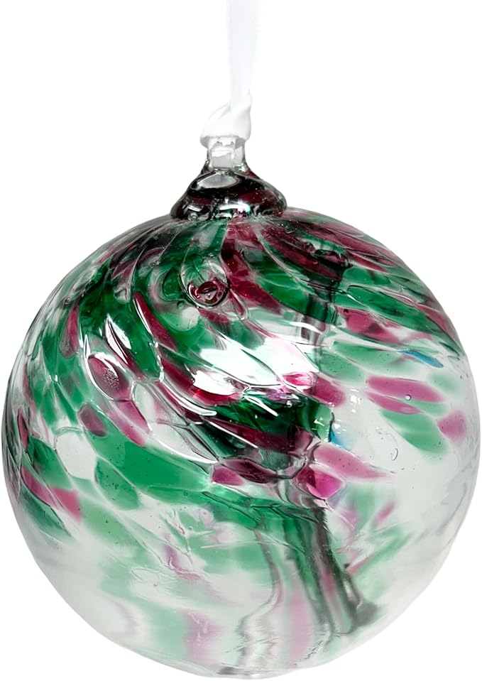 Opal Tree of Life Glass Globe - Small 3.5 inch Hand Blown Handmade Hanging Garden Gazing Ball Indoor Outdoor Home Décor