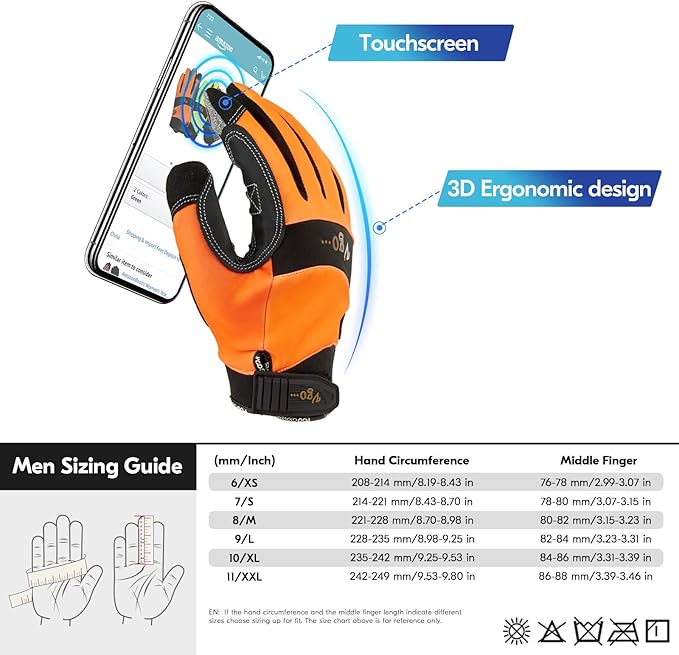 Vgo... 0°C/32°F Winter Men's Lightweighted Lined Work Gloves for Light Duty Works(SL7895FW)